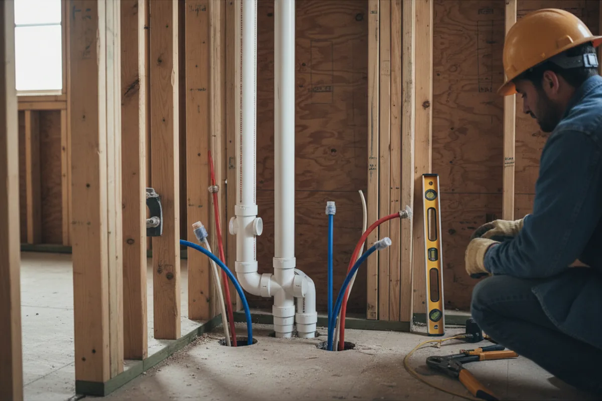 Drain and supply rough-in during Garbage Disposal Repair in Acme