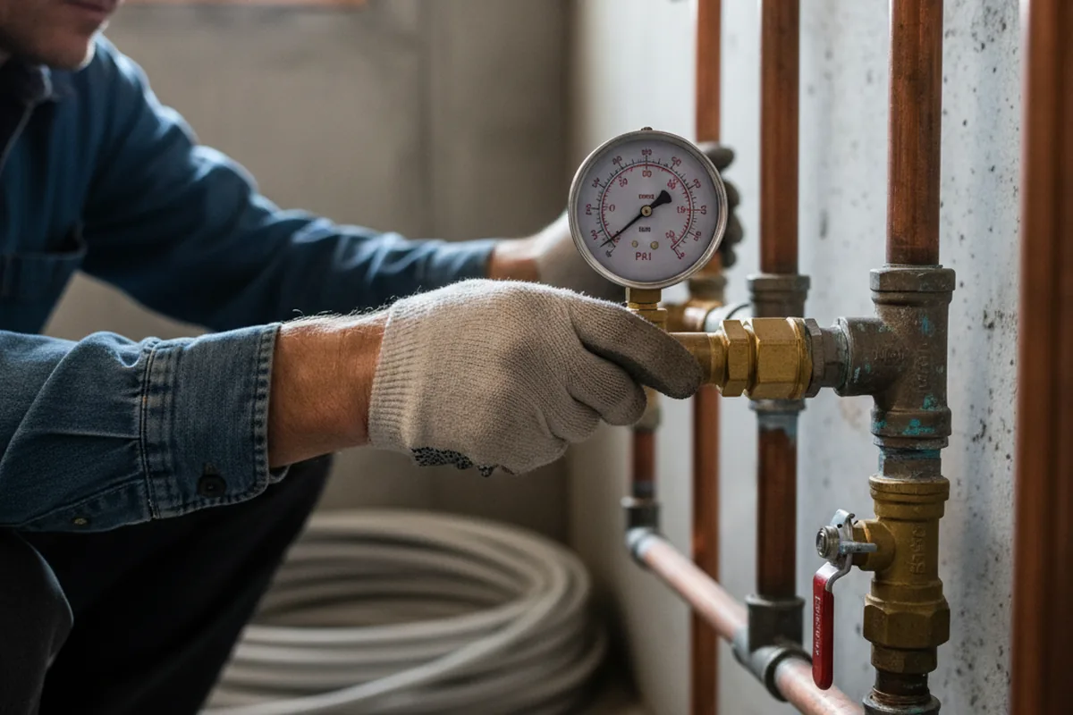 Pressure testing a repaired line during Water Line Repair in Acme